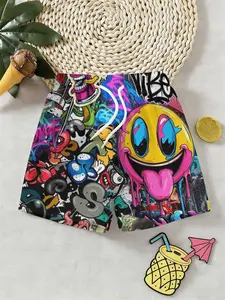 Boys' 3D Printed Beach Pants, Street Art Graffiti Design, Stylish Casual Wear, Perfect Birthday Gift, Holiday Present