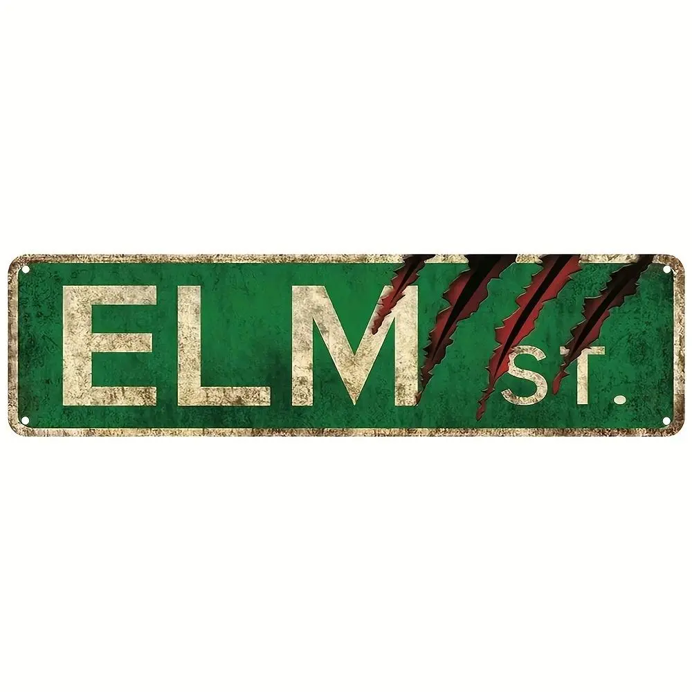 Elm Street Themed Metal Sign - 1-Count Vintage Country Outdoor Road Wall Ornament, Home Decor for Christmas Halloween, Ideal for Home Bar Cafe Garage Room, Yard Sign, Outdoor Decor