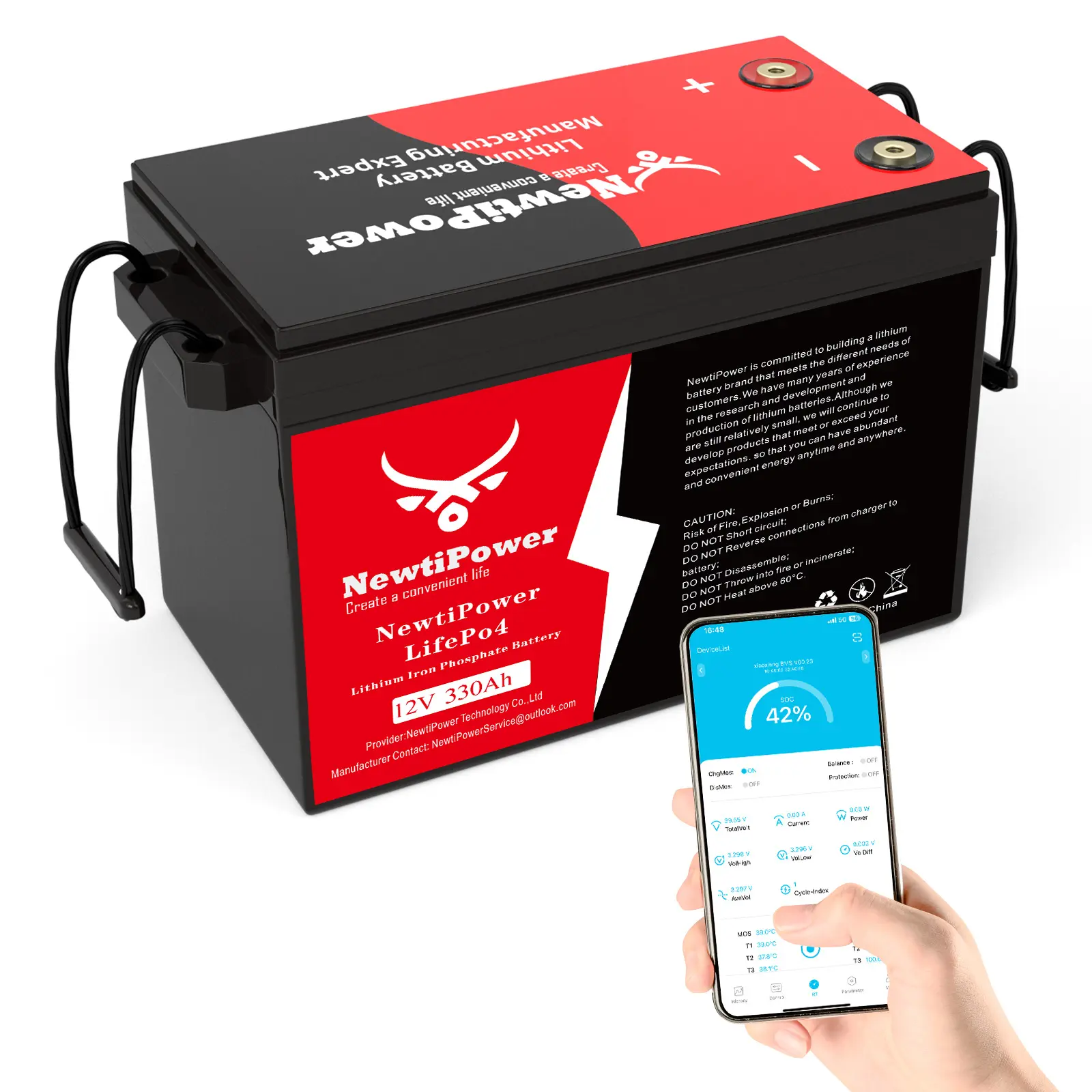 12V 330Ah High Strength Bluetooth-Compatible LiFePO4 Batteries - NT12-330Blu 10000+ Deep Cycle Off Grid Power Supply with Phone Monitor, Lithium High Capacity Emergency Supply for Marine Use