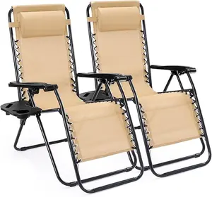 Zero Gravity Chairs Set Of 2 Portable Recliner For Beach Or Camping With Cup Holder Trays And Adjustable Pillow Holds 330 Lbs
