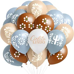 Soulchen 45 Pcs Cielito Lindo Balloons Party Decoration 12 Inch Platos De Barro Fiesta Balloons Mexican Talavera Party Decor for Wedding Birthday Baby Shower Bridal Engagement Supplies (Dusty Blue)