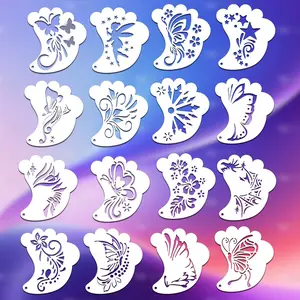 Butterfly & Flower Pattern Face Painting Stencil, 16pcs DIY Face Body Painting Template, Cosplay Carnival Makeup Party DIY Stencil, Lightweight