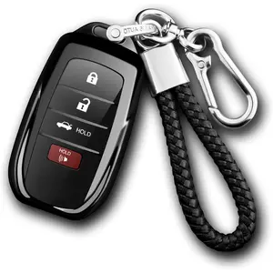 Compatible with Toyota Key Fob Cover with keychain,Key Shell Case for 2025 Camry,2021-2025 Venza,RAV4 Prime,Sienna, 2019-2025 Land Cruiser,Fortuner,Mirai, 2023-2025 Highlander,Prius,Collora-Black