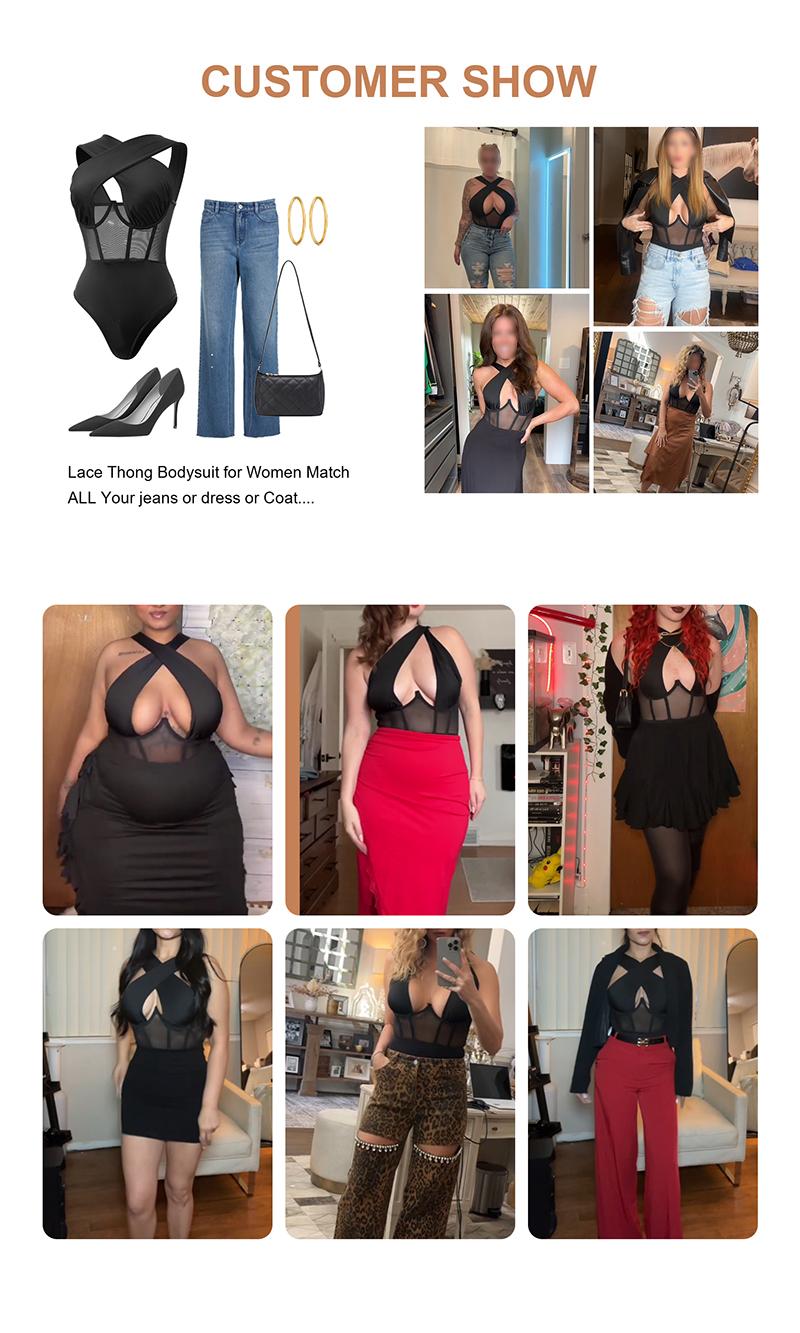GBELLA Women's Bodysuit, Sexy Crossover Neckline Mesh Slim Fit Comfortable and Stretchy, Underwear Womenswear Top Clothes, Perfect for Vacation Holiday Gifts Beach and Summer Must-Have Outfits