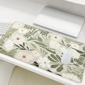 Floral Pattern Desk Mat, Large Gaming Mouse Pad, Non-Slip Rubber Base Stitched Edge Desk Pad for Desk Laptop, Aesthetic Office Desk Accessories