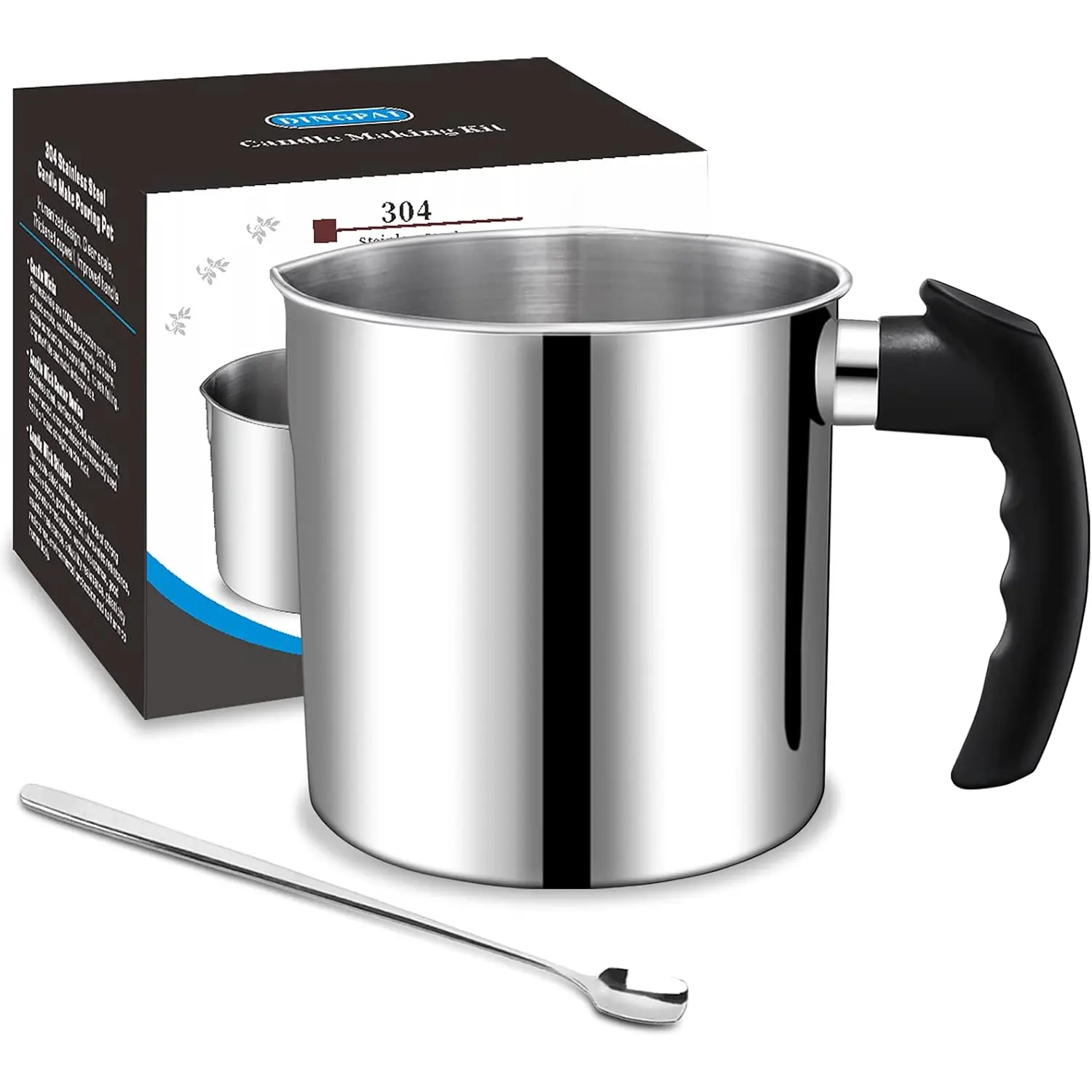 Candle Making Pouring Pot,  44oz Double Boiler Wax Melting Pot, 1 count Spoon, 304 Stainless Steel Candle Making Pitcher,  Color with Heat-Resistant Handle and Dripless Pouring Spout Design