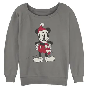 Juniors Womens Mickey & Friends Christmas Santa Hat Mickey Sweatshirt