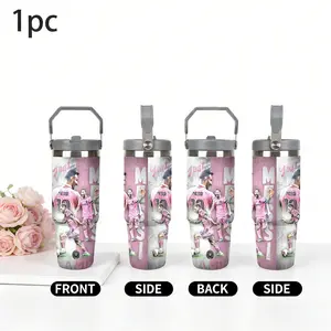 1pc 30oz Stainless Steel Insulated Water Bottle with Straw, messi theme, Heat Preservation Travel Mug for Car, Essential Drinkware for Drive & Outdoor Activities, Perfect Holiday Gift,Suitble For Outdoor Camping