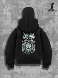 Men's Fashion Samurai Mask Print Hooded Sweatshirt, Trendy Two-Hat Pullover, Casual Fitted Spring & Fall Sportswear