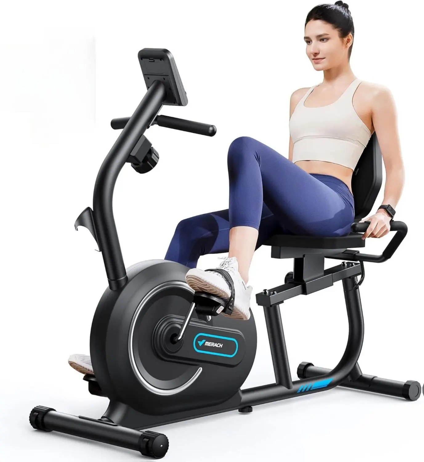 MERACH S08 Recumbent Exercise Bike with Smart Bluetooth, LCD Monitor, Heart Rate Tracking, 8-Level Magnetic Resistance, & Bottle Cage for Home Use
