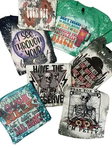 2 for 24 Bleached T-Shirt - You Pick The Category - Bleached Shirt - Petty, Mama, Faith, Spooky, Horror - Casual Menswear Short Sleeve Top Graphic Print Loose Fit All-Season Wear Machine Washable Jeans Stylish