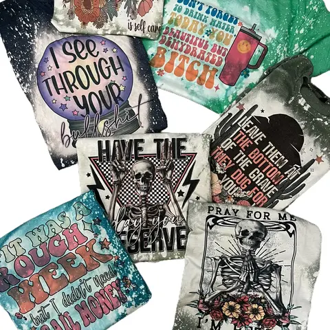 2 for 26 Women's Bleached Shortsleeve Tshirt Bundle (2 for 24) - Custom Category Pick (Petty, Mama, Faith, Spooky, Horror) - Graphic Print, Loose Fit, All-Season, Machine Washable, Stylish Jeans Pair - Cute Tops, Plus Size Fashion, Women's Tops