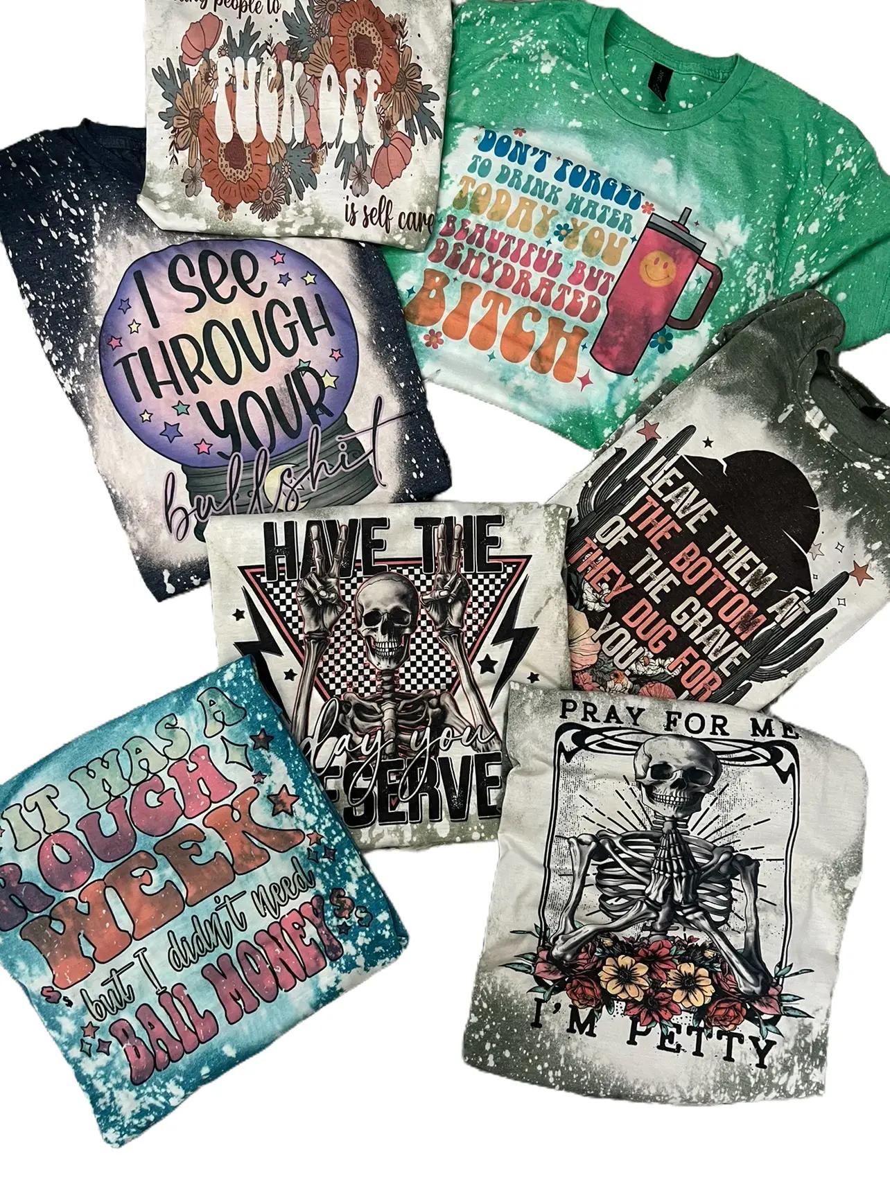 2 for 24 Bleached T-Shirt - You Pick The Category - Bleached Shirt - Petty, Mama, Faith, Spooky, Horror - Casual Menswea