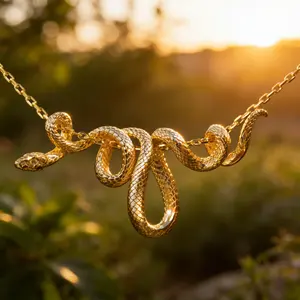 Gold Plated Textured Snake Pendant Necklace | Edgy Punk Hip Hop Design | Versatile Party Wear | Ideal Gift for Him/Her
