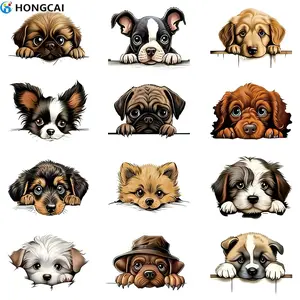 12 Piece Set Peeking Dog Iron-On Heat Transfer Vinyl for T-Shirts, DIY Clothing, Jeans, Backpacks, Hats, Pillows Washable Stickers DIY Kit
