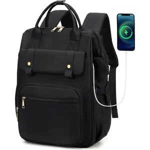 Laptop Backpack for Women 15.6 In Work Business Computer Bag School College Backpacks Commuter  Pack Purse Girls  Bookbags Womens Anti  Travel Daypack with USB Port - Black