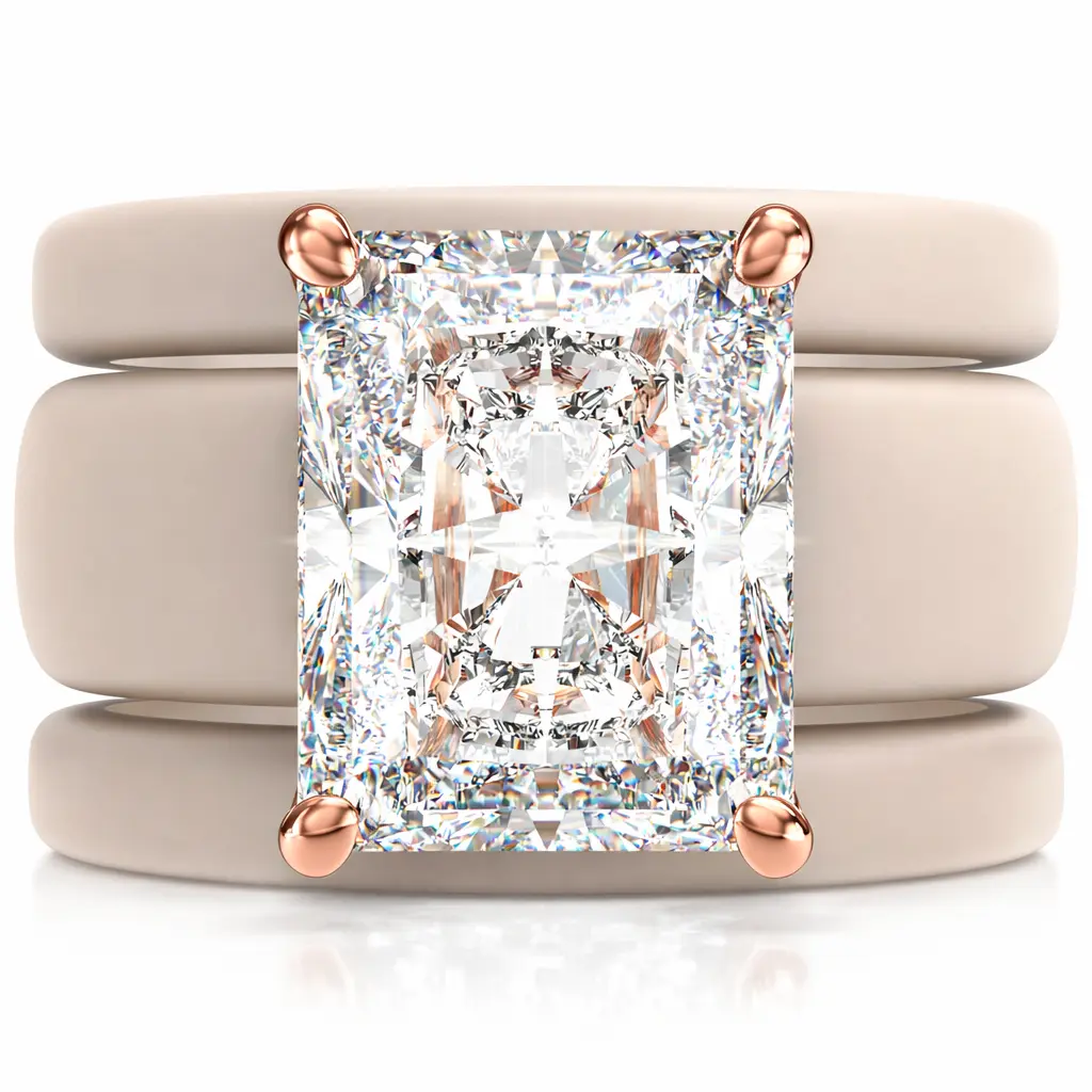 Emerald Cut CZ Silicone Ring Set for Women, 2 Thin Stackable Rings, 10x8 mm CZ Stone, Patented Design, GlowStone Collection