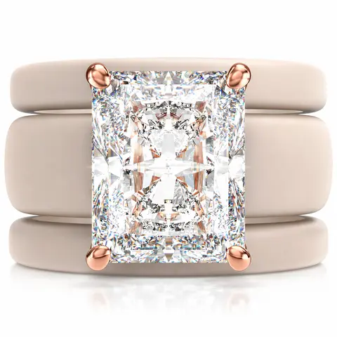 Rinfit Silicone Rings for Women with 10x8mm Emerald Cut CZ Stone and 2 Thin Stackable Bands, Silicone Engagement Ring and Wedding Ring Set for Her, Flexible for Work, Gym, Pregnancy, Travel and Everyday Wear, Patented Design
