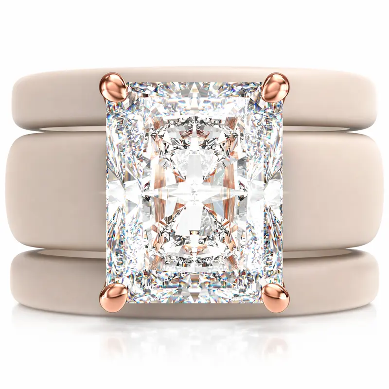 Rinfit Silicone Rings for Women with 10x8mm Emerald Cut CZ Stone and 2 Thin Stackable Bands, Silicone Engagement Ring and Wedding Ring Set for Her, Flexible for Work, Gym, Pregnancy, Travel and Everyday Wear, Patented Design