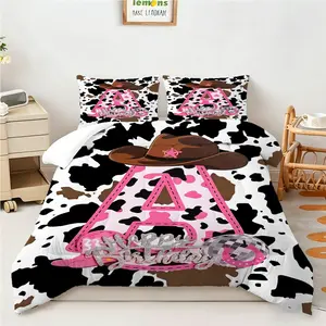 [Comforter Set], Bedroom Bedding Set, 2/3pcs Personalized Cow Print Western Birthday Comforter Set, Pink 26 Letter Cowboy Hat Design, Soft Microfiber Bedding Set for All Seasons, Ideal Birthday Gift for Her, Twin/Full/Queen Sizes Available