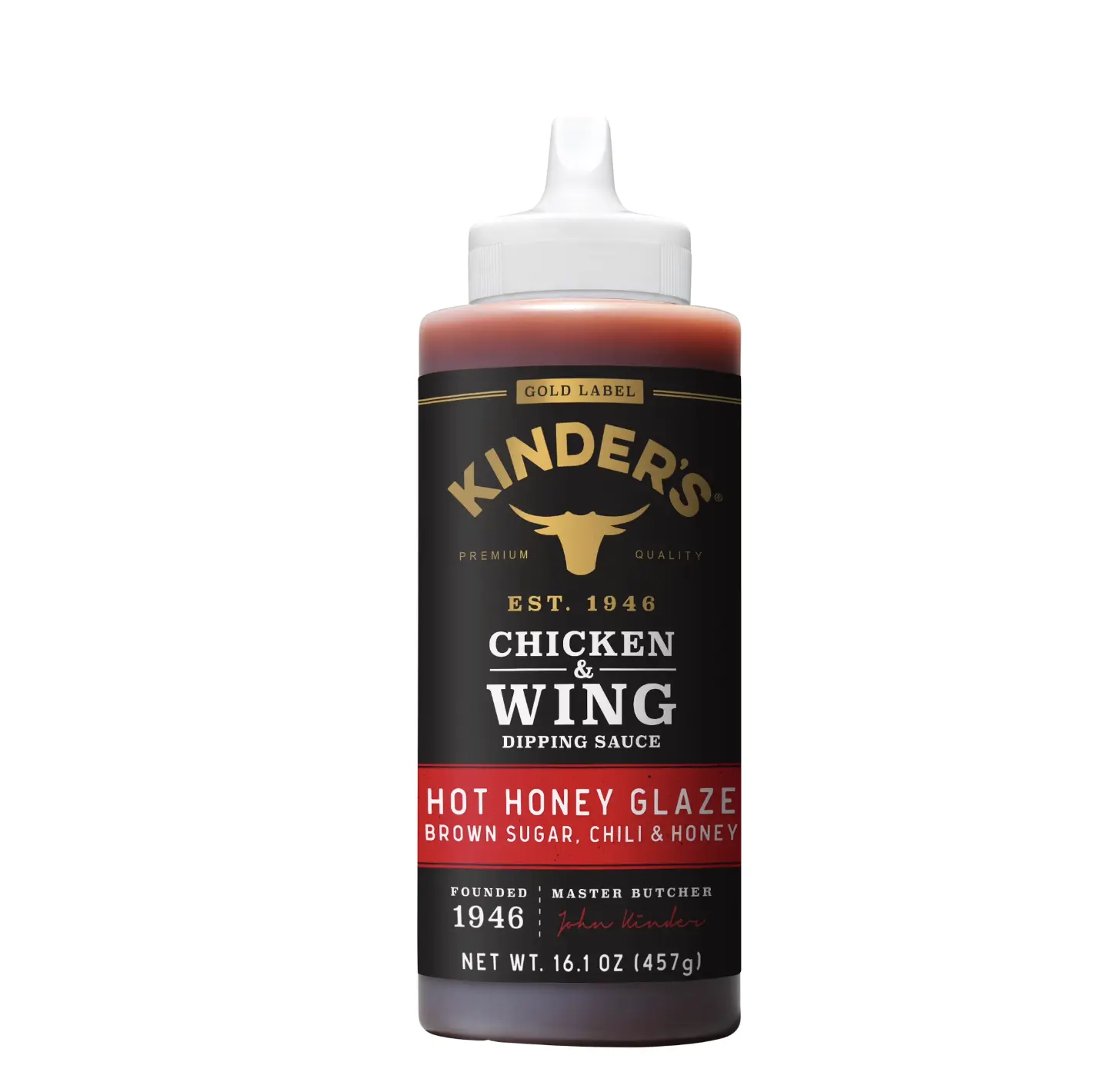 Kinder's Gold Label Hot Honey Glaze Dipping Sauce for Chicken and Wings, 16.1 oz Bottle