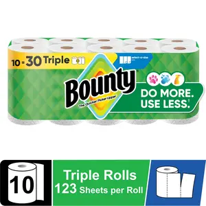 Bounty Kitchen Paper Towels - Select-A-Size White, 10 Triple Rolls Pack, 123 Sheets Per Roll Kitchen Wipes