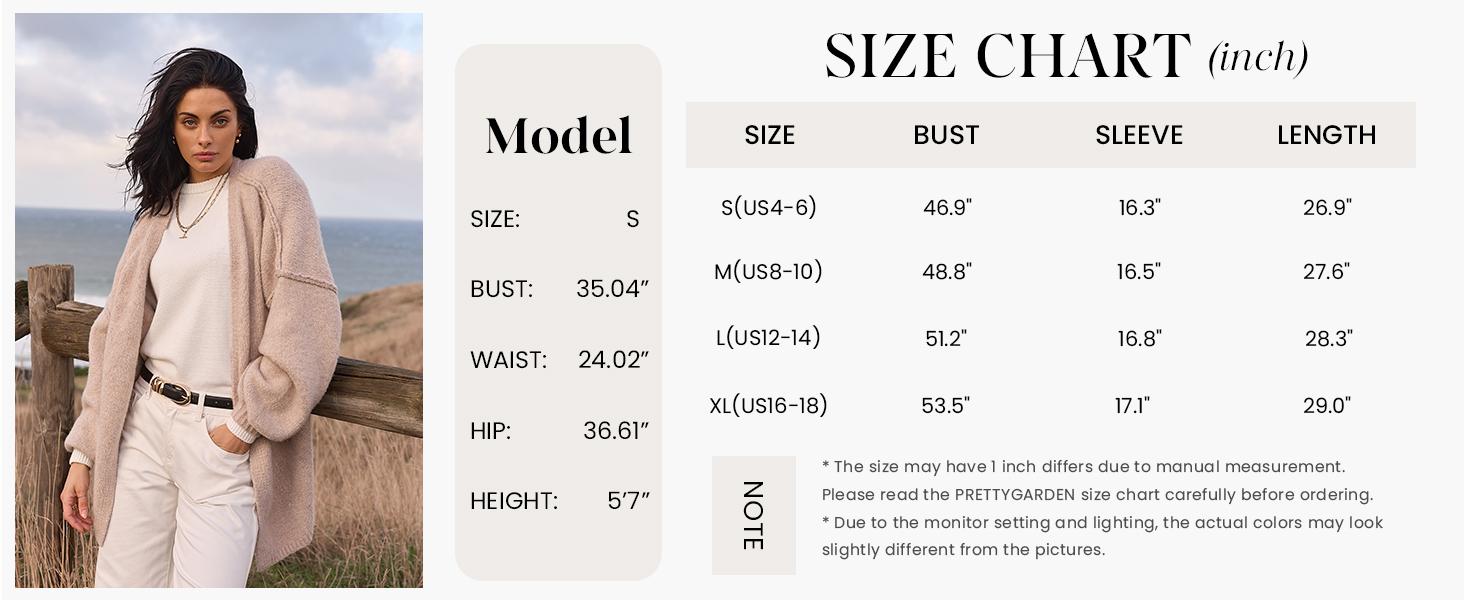 PRETTYGARDEN Womens Oversized Cardigan Sweaters Fall Long Lantern Sleeve Knit Open Front Lightweight