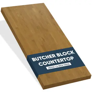 1.5 In. Thick Pre-finished Rubber Wood (Hevea) Butcher Block Counter Top (UV Light Brown)