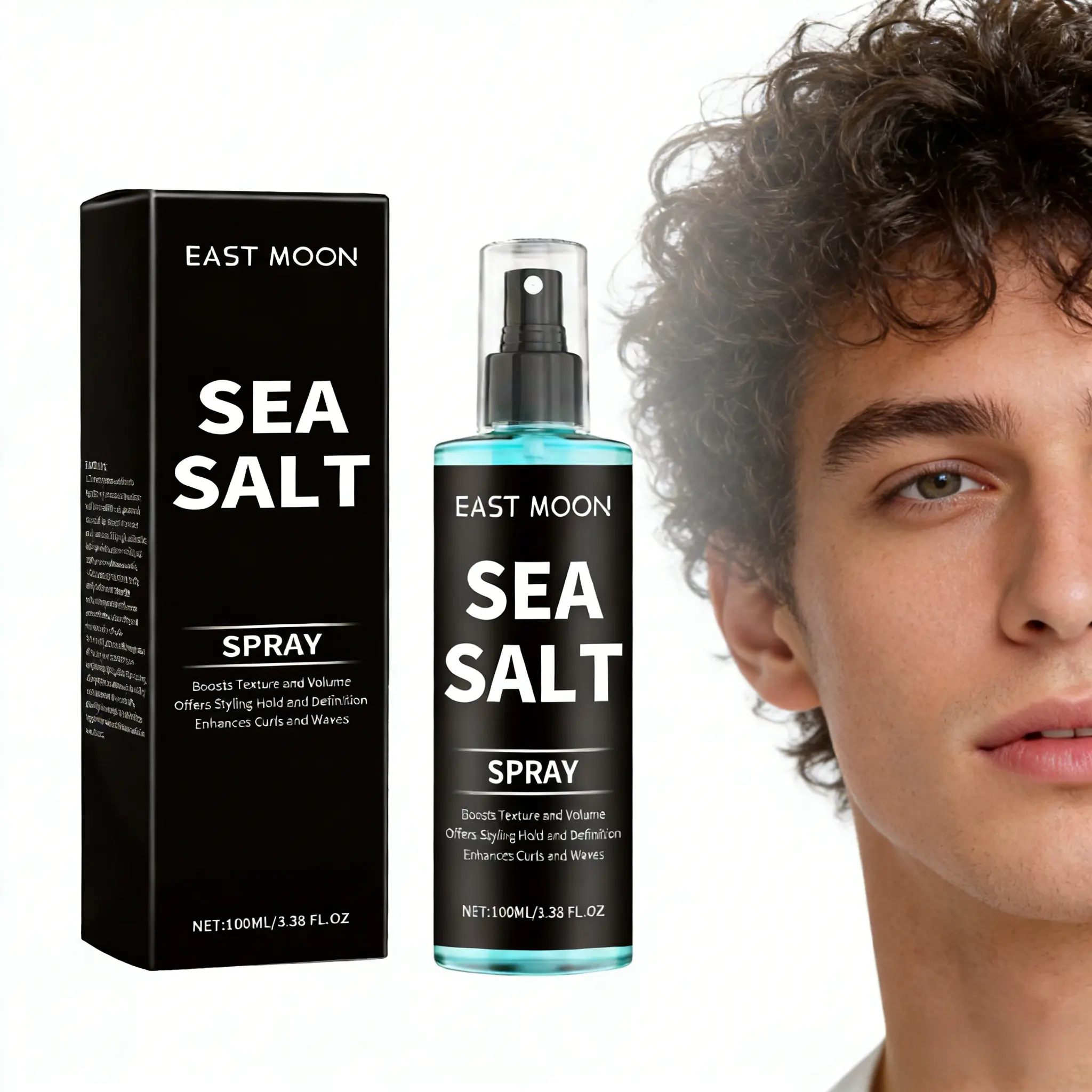 Vegan Unisex 100ml Sea Salt Hair Spray - Curly Hair Products for Youth, Non-Greasy Lightweight Texturizing Haircare, 5-Minute Lazy Styling, Long-Lasting Hold, Curl Enhancement, Micro-Fine Mist, Beach Style, Frizz Control, On-the-Go Refresh