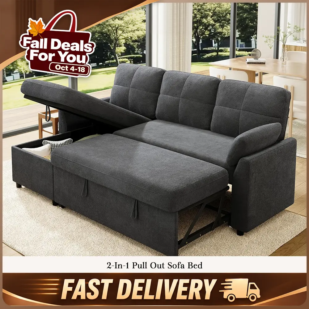VanAcc Sofa Bed, Sleeper Sofa- 2 in 1 Pull Out Sofa Bed with Storage Chaise, Couch Bed, Comfy Upholstered Daybed for Living Room, Lounge  #TikTokShopBlackFriday #TikTokShopBlackFriday #Chrismas decor