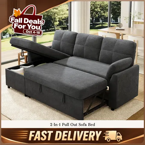 VanAcc Sofa Bed, Sleeper Sofa- 2 in 1 Pull Out Sofa Bed with Storage Chaise, Couch Bed, Comfy Upholstered Daybed for Living Room, Lounge #TikTokShopFallDealsForYou