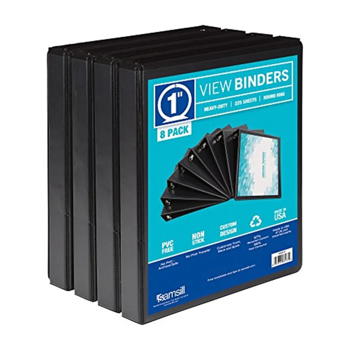 Samsill S88430 1 in. Polypropylene Economy Binders (Pack of 8, Black) - Non-Glare Finish, Non-Stick, Thick Chipboard, Spine Allows for Easy Access, Durable, Frequent Daily Use, Ideal for Office, School