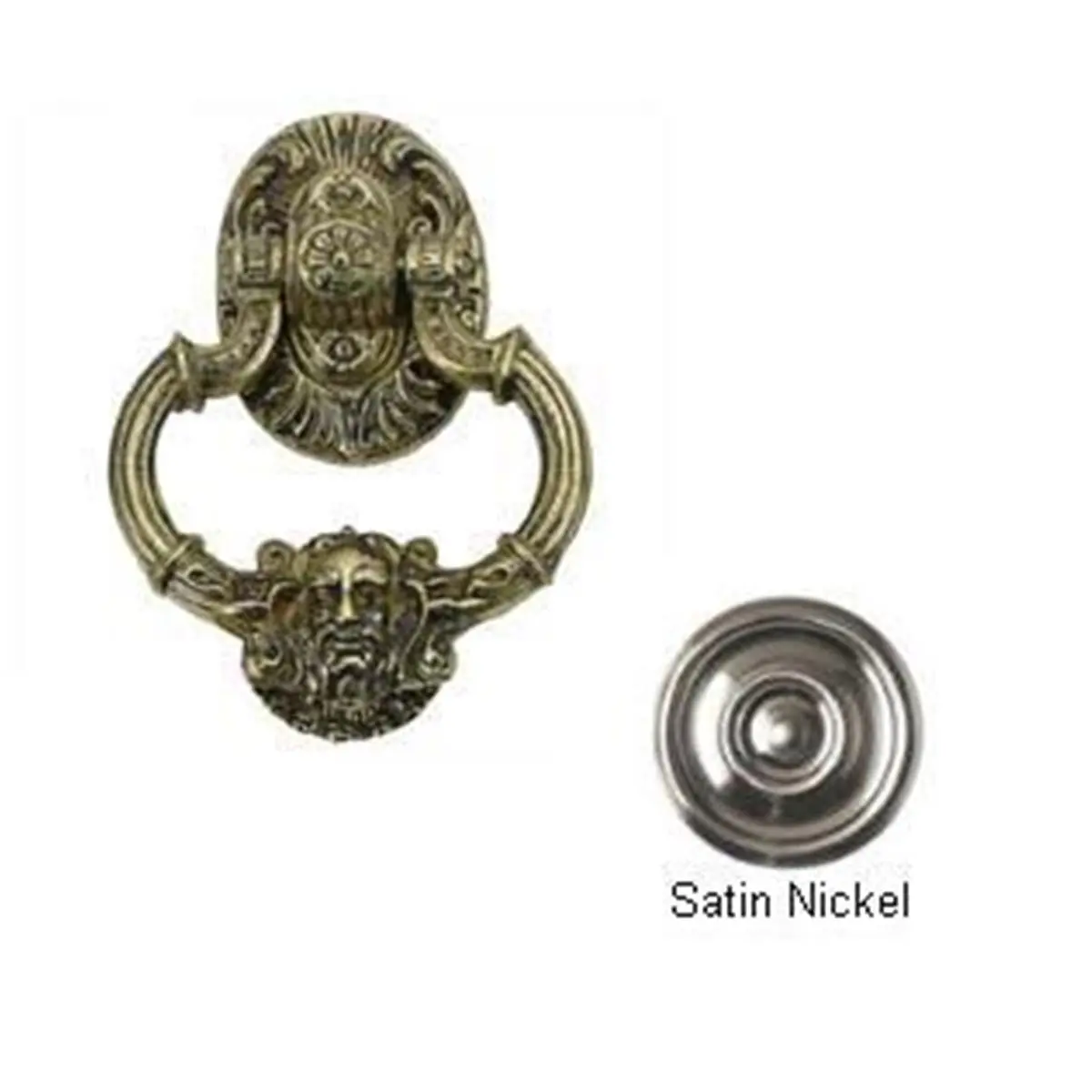 212 MAIN Solid Brass Neptune Door Knocker - 7.37 in. Satin Nickel Heavy-Duty Large Gothic Design Door Hardware