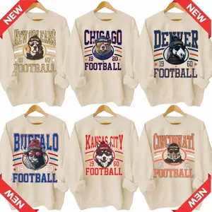 New Retro Style Varsity ALL TEAM FOOTBALL Crewneck Sweatshirt - Gildan SAND , Long Sleeve, Medium Clothing Length - Spirit Animal Football, Sports Home Town, Menswear - BM