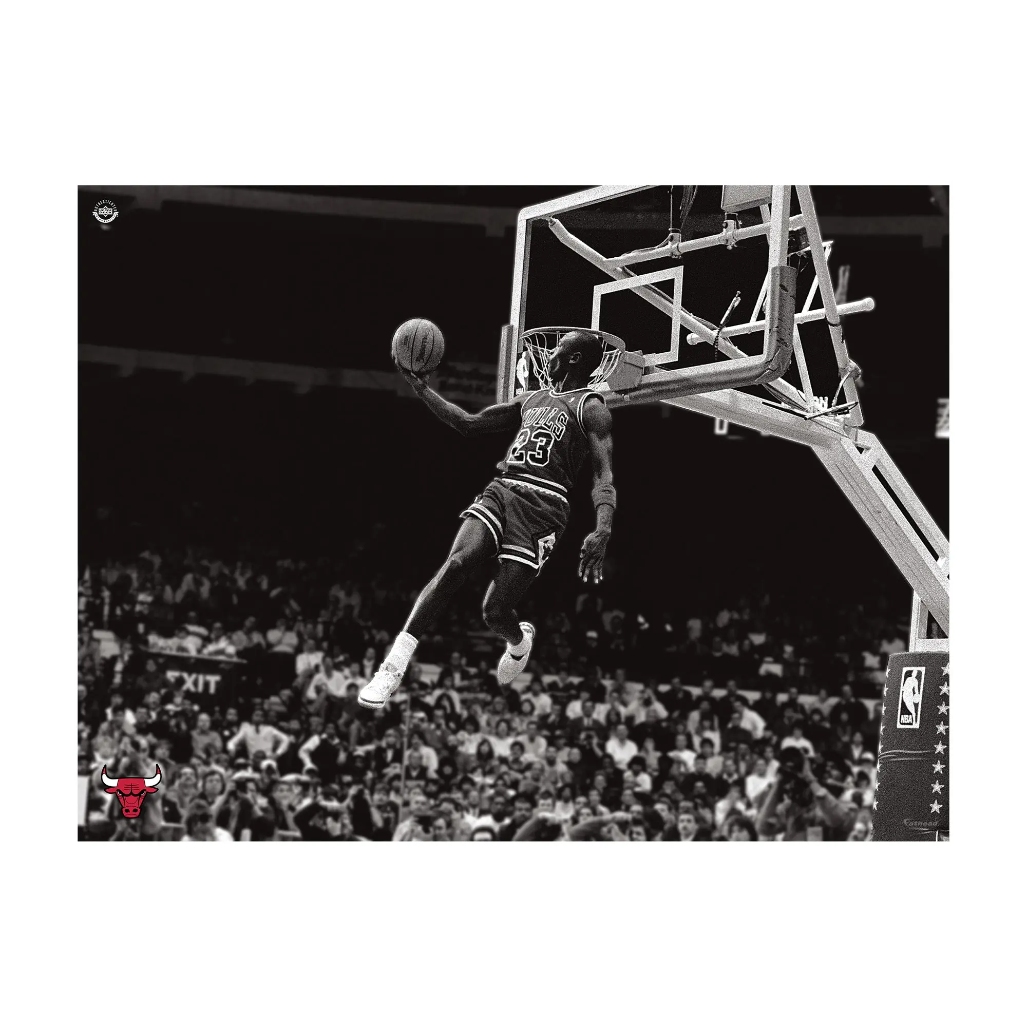 Official NBA Chicago Bulls Michael Jordan Black-White Reverse Dunk Peel & Stick Vinyl Wall Decal - Reusable Room Decor, Artistic Print, Collectible Home Sticker