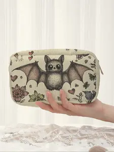 Bat Pattern Plaid Makeup Bag, Colorful Lightweight Multifunctional Casual Travel Cosmetic Pouch, Fashionable Storage Bag for All Seasons, Travel Cosmetic Bags