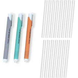 Mechanical Pocket Eraser Retractable Pen-Style Eraser for Precision Erasing, Portable Push-Button Eraser for Artists, Students, Office Use with 15 Refills