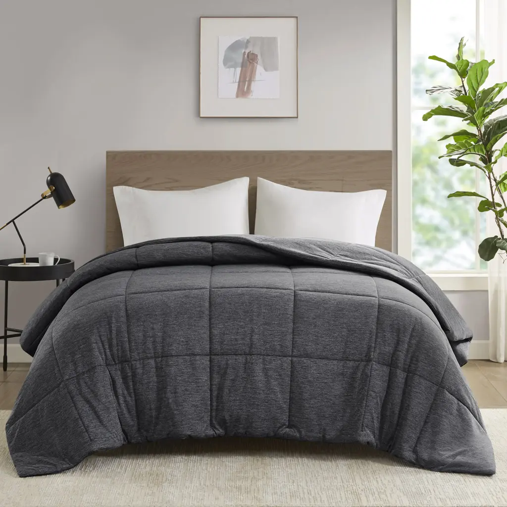 360 stand Urban Habitat UH10-2506 Down Alternative Comforter, 68x94x1 in. Comfort Cool Jersey Knit Oversized, Black - Twin & Twin Extra Large, Contemporary Look, Cool Texture, Heathered Yarn, Hot Sleeper, Knitted Shell