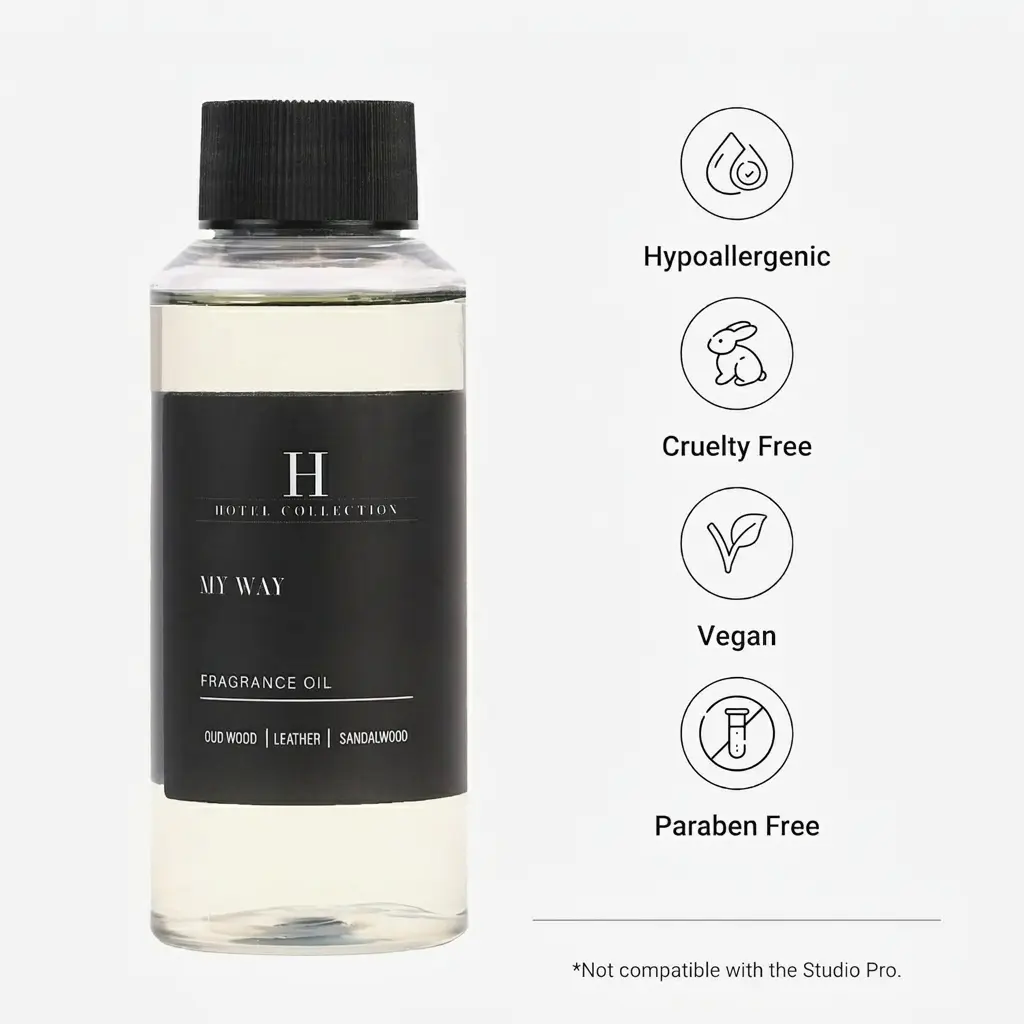 Hotel Collection- My Way Essential Oil Scent- Luxury Hotel Inspired Aromatherapy Scent Diffuser Oil- Lush Sandalwood, Warm Virginia Cedar,& Beautiful Iris- for Essential Oil Diffuser-120 mL Freshner Fragrance Scented Perfume Bottle