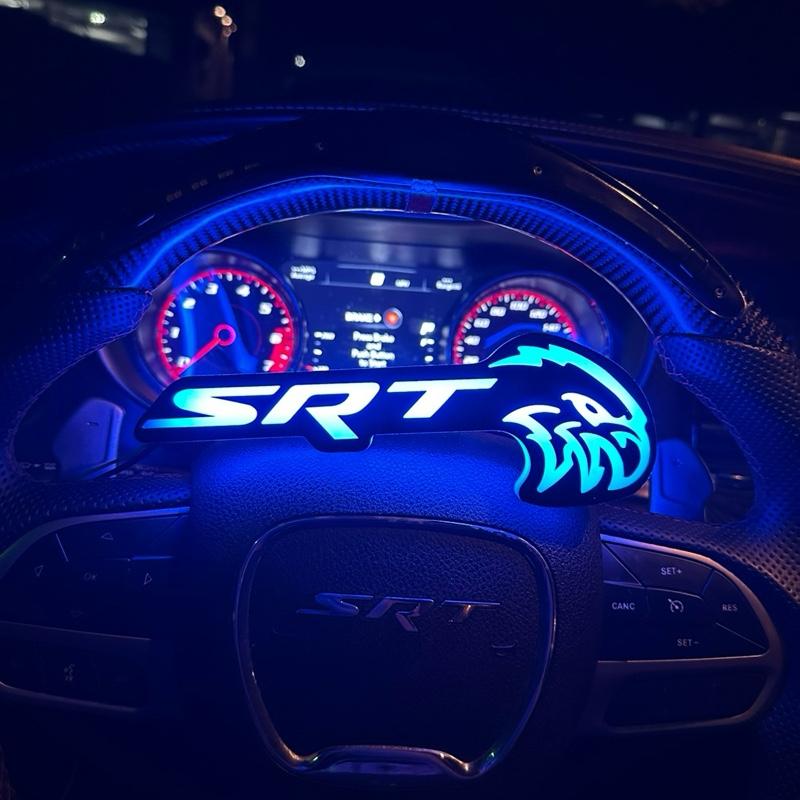 SRT Trackhawk LED Emblem Badge for Front Grille - Multicolor Illuminated Logo with Flame Design