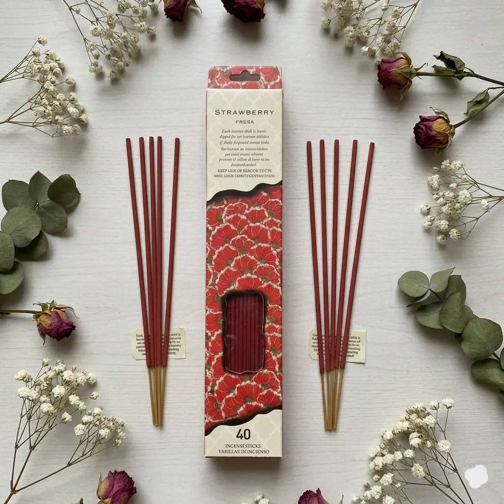 Cultural Collectible Incense Holder Set - 40-Pack Slow Burn Strawberry Aroma Sticks, Soothing Household Scented Supplies for Meditation, Perfectly Sized Home Fragrance Essentials