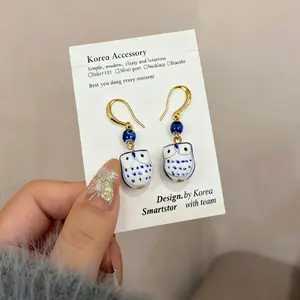 Trendy ceramic owl earrings handmade ceramic earrings unique gold-plated 18k earrings jewelry cross necklace fashion keychain bracelet