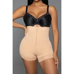 BW Power Net Body Shaper 2342 Boxed - Beige Shaping Underwear with Lace Trim and Zipper Detailing