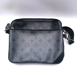 Pre-owned Louis Vuitton Cowhide Shoulder Bags TRIO Grey coated Monogram Canvas Shoulder Bag with Silver Hardware