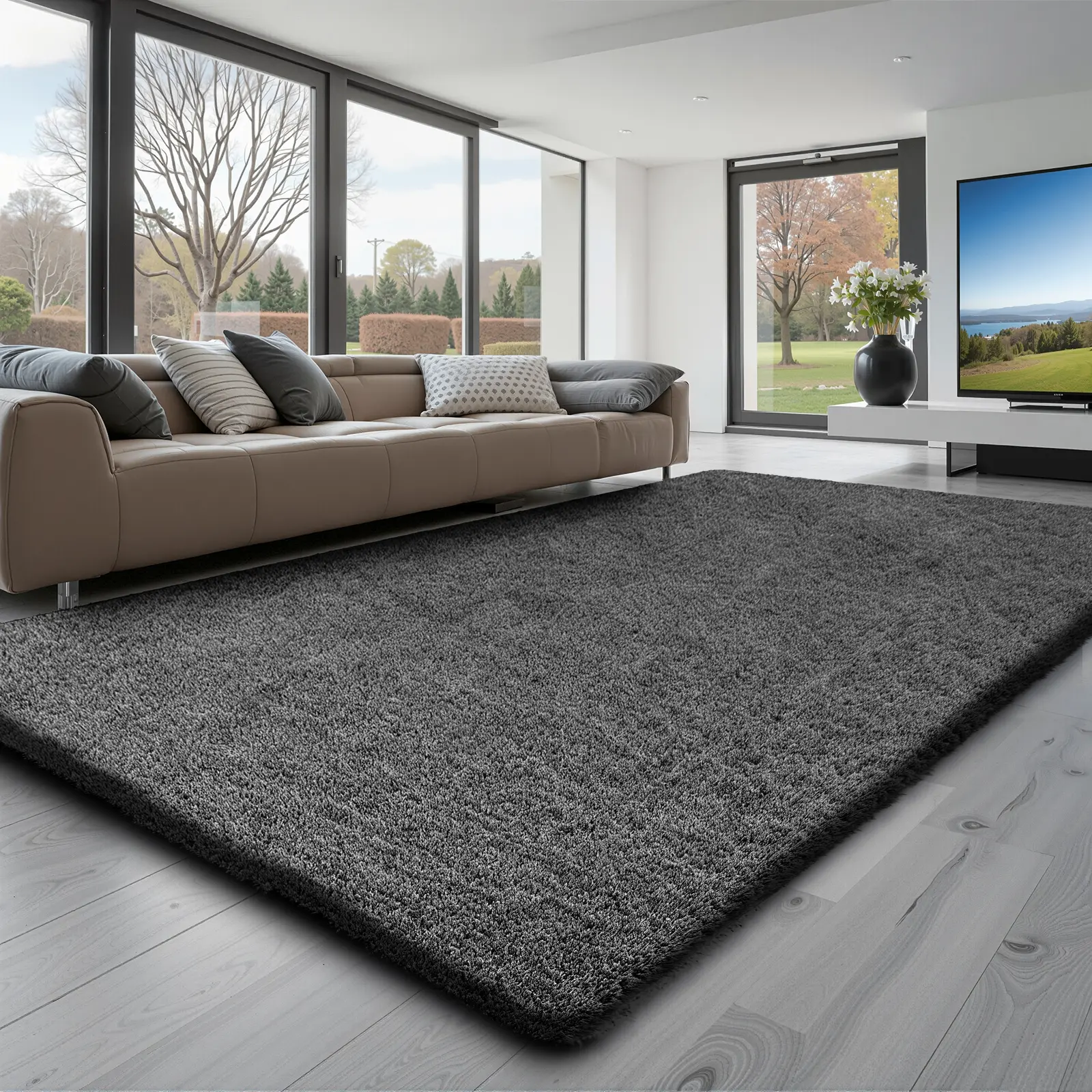 【DealsForYouDays】VEVOR 5x8 ft Indoor Soft Plush Shag Area RugNon-Shedding Non-Woven Slip-Resistant Dark Gray Living Room RugsCool Room Decor for Bedroom & House Modern Home Aesthetic, House Decor, Room Decorations