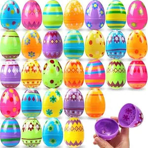 3.15Inch Printed Plastic Eggs Colorful, Fillable Empty Eggs Bulks for Easter Hunt Event, Party Favor-18 pcs