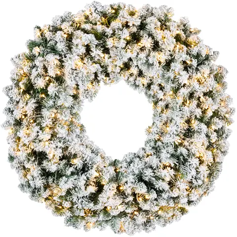 Best Choice Products Artificial Pre-Lit Flocked Fir Christmas Wreath Decoration w/ 2-in-1 LED Lights