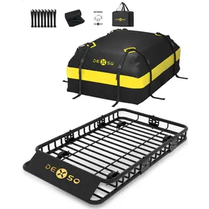 46" / 51" / 64" All-Purpose Roof Rack Basket with 15 / 21 Cu.Ft Waterproof PU Luggage Bag – Heavy Duty Steel Rooftop Cargo Carrier, 200 lbs Capacity, Secure Password Lock for SUV, Truck