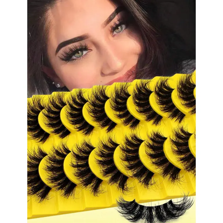 10 pcs Russian Style 3D Volume Lashes  - Fluffy Curled Dramatic False Eyelashes, Odorless Lightweight & Reusable For Daily/Party/Cosplay, Easy Application Cosmetic Makeup