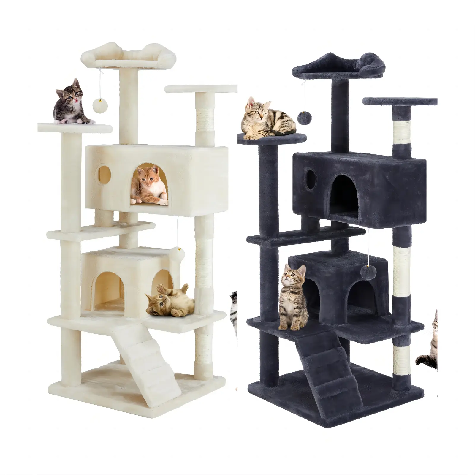 Multi-Functional Cat Climbing Frame - Plush Multi-Level Cat Tree with 5 ...